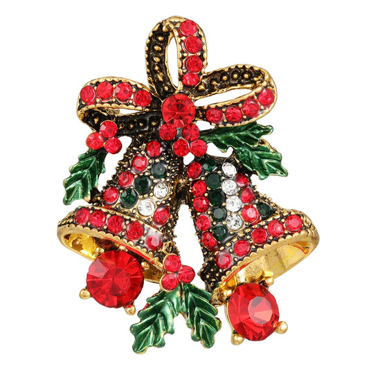 Emibele Christmas Brooch for Women, Christmas Brooch Pins with Sparkling Rhinestone for Xmas Holiday Party Celebration, Exquisite Bell Pin Vintage Holiday Acessories Jewelry Gift for Women