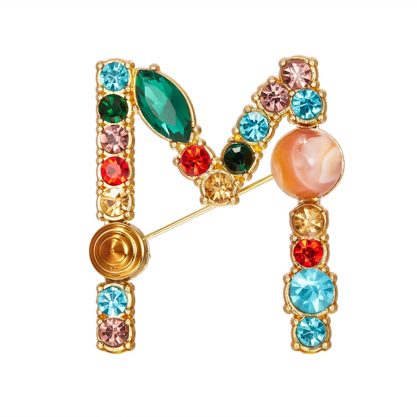 RINHOO Pearl Initial Brooch Pin Crystal A-Z 26 Alphabet Letters Brooch Colorful Enamel Breastpin Pin Jewelry for women Gifts (Gold-M)