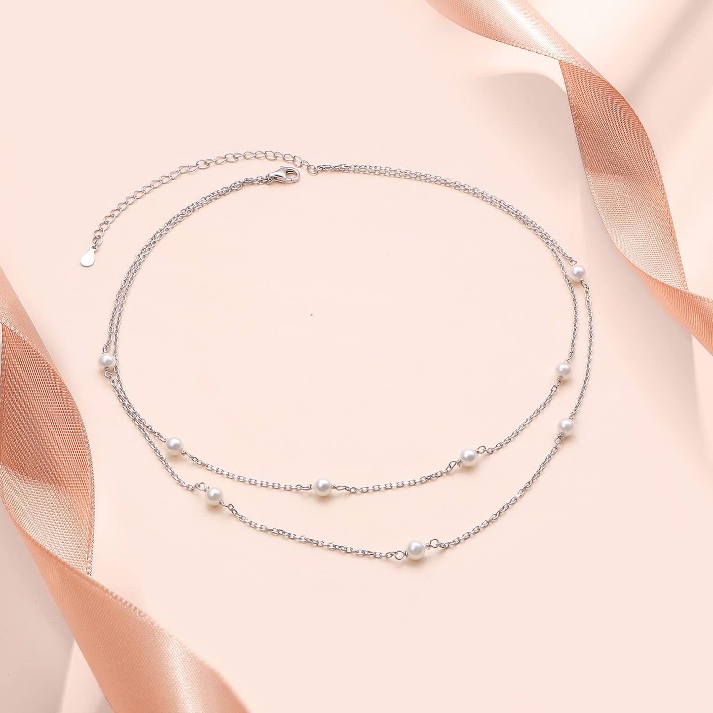 S925 Sterling Silver Pearl Layered Choker Short Dainty Necklace Pendant for Women Jewelry Gift