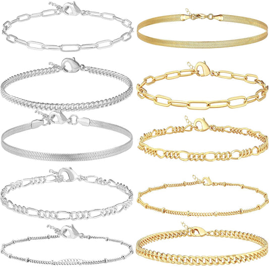 MAGIDOVE 10PCS Anklet Bracelet for Women (21.5+5cm)