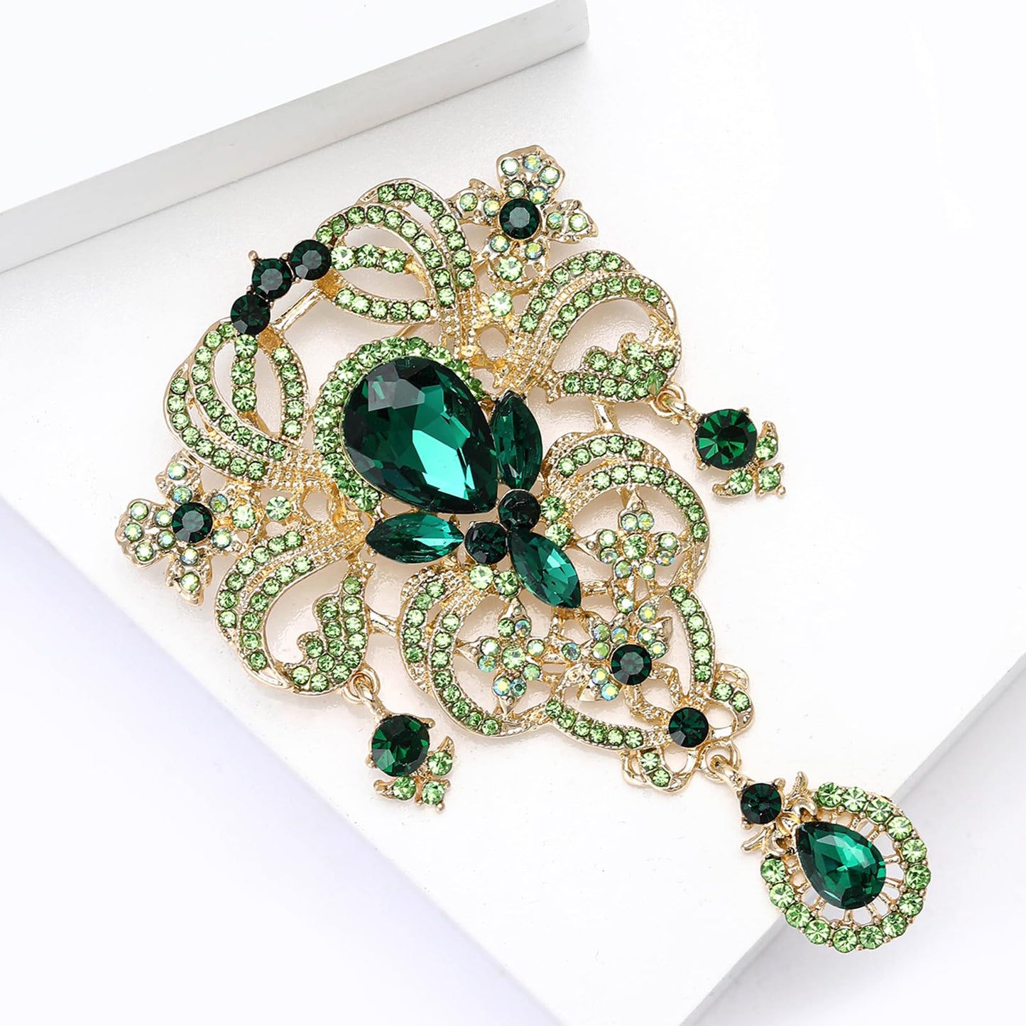 YOQUCOL Retro Green Austrian Crystal Big Brooch Pin for Women Large Flower Shape Brooches Lapel Pins for Sweater,Coat Dress Accessories