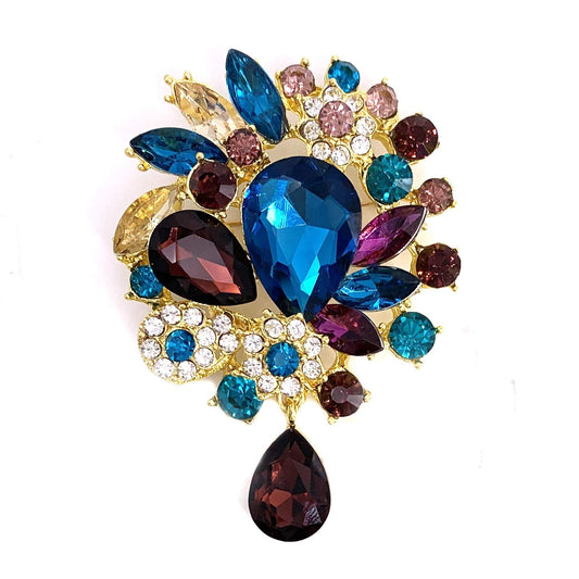 LAXPICOL Vintage Wedding Bridal Big Colorful Crystal Rhinestone Teard rop Brooch Pin for Women