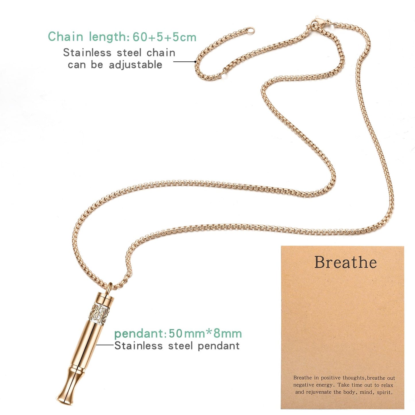 Anxiety Relief Pendant Mindfulness Breathing Necklace - Essential Oil Diffuser & Personal Inhaler Aromatherapy Necklaces for Women & Men (Rose Gold)