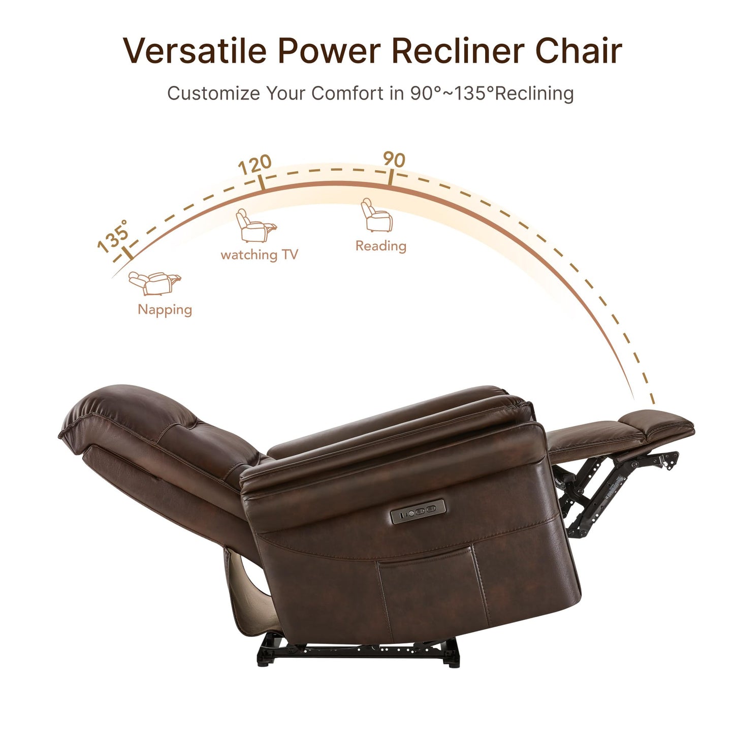 KISLOT Power Recliner Chair with Adjustable Headrest and Footrest, Dual Motor Leather Reclining Chair with USB/Type-C Charging, Zero Gravity Modern Electric Recliner for Adults Living Room Bedroom