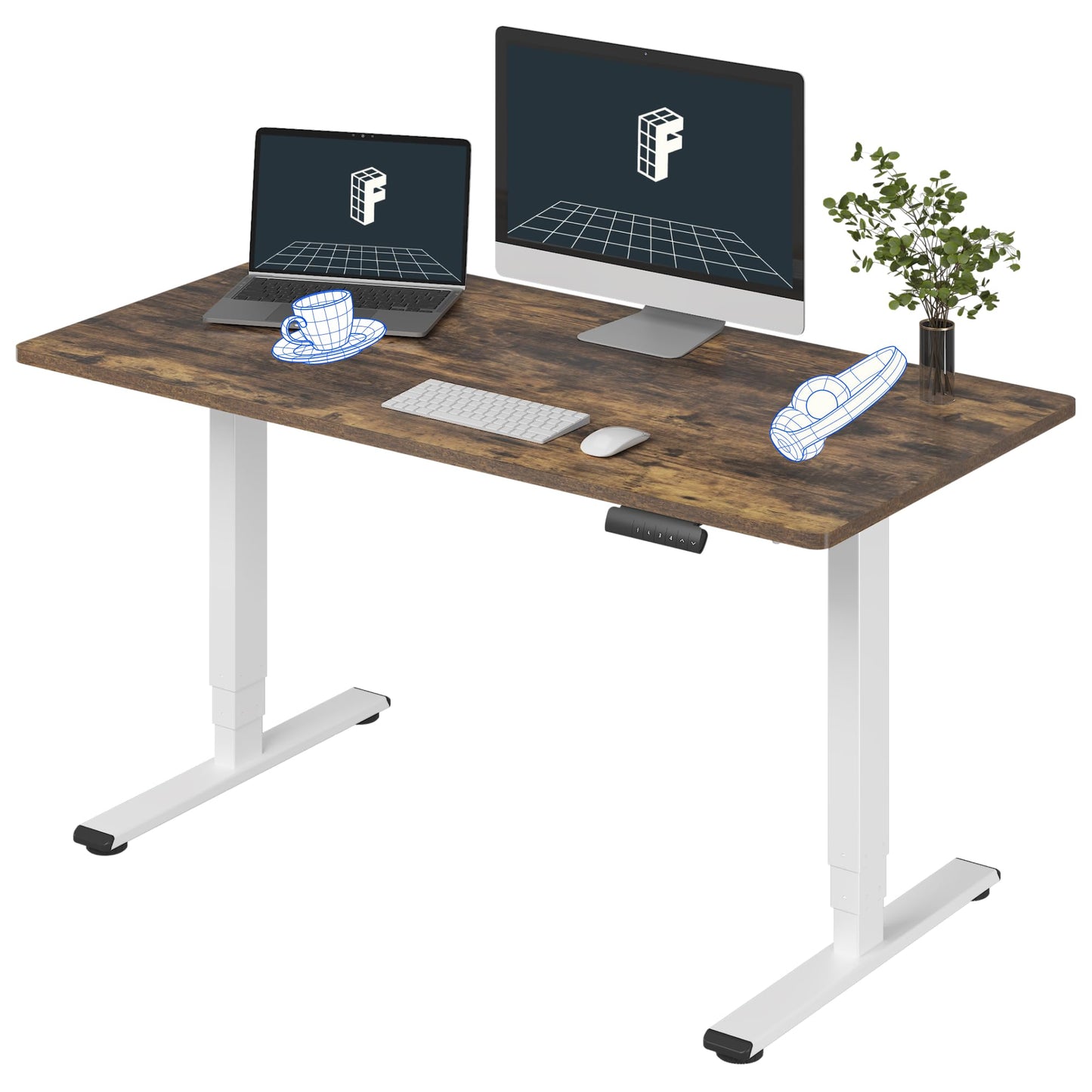 FLEXISPOT E6 3-Stage Dual Motor Electric Standing Desk 55 x 28 Sit Stand Up Desk, Holds 220 lbs, Adjustable Height w/Memory Presets, One-Piece Special Walnut Desktop & White Frame, Ships in 2 Boxes