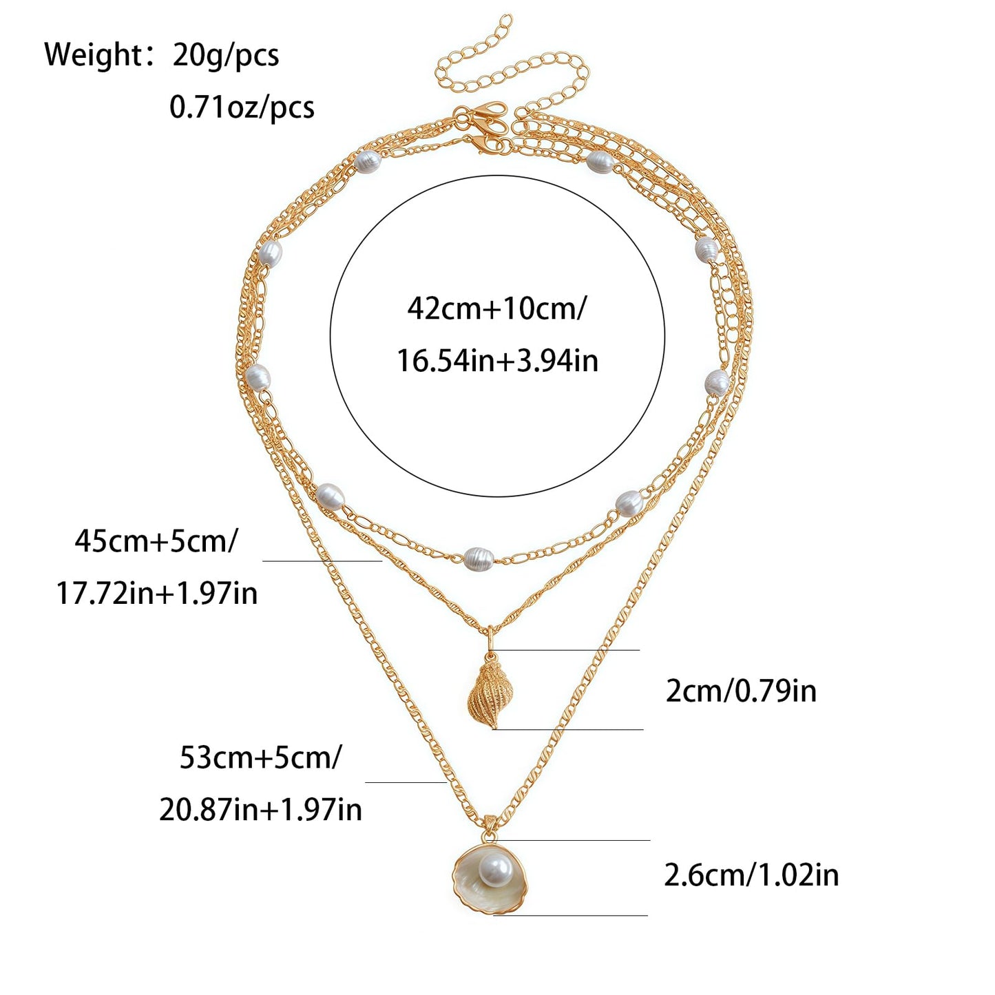 Multi-Layered Pearls and Shells Conch Necklace Set - Ideal for Beach Style, Birthday and Holiday Gifts, Women's Stacked Jewelry