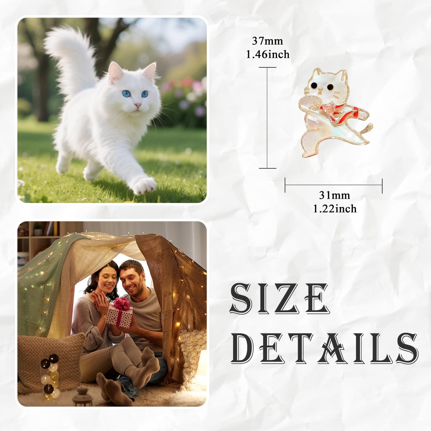 Cat Brooch for Women White Shell Cat Pin Animal Brooch Birthday Holiday Gift for Girlfriend Wife Mother