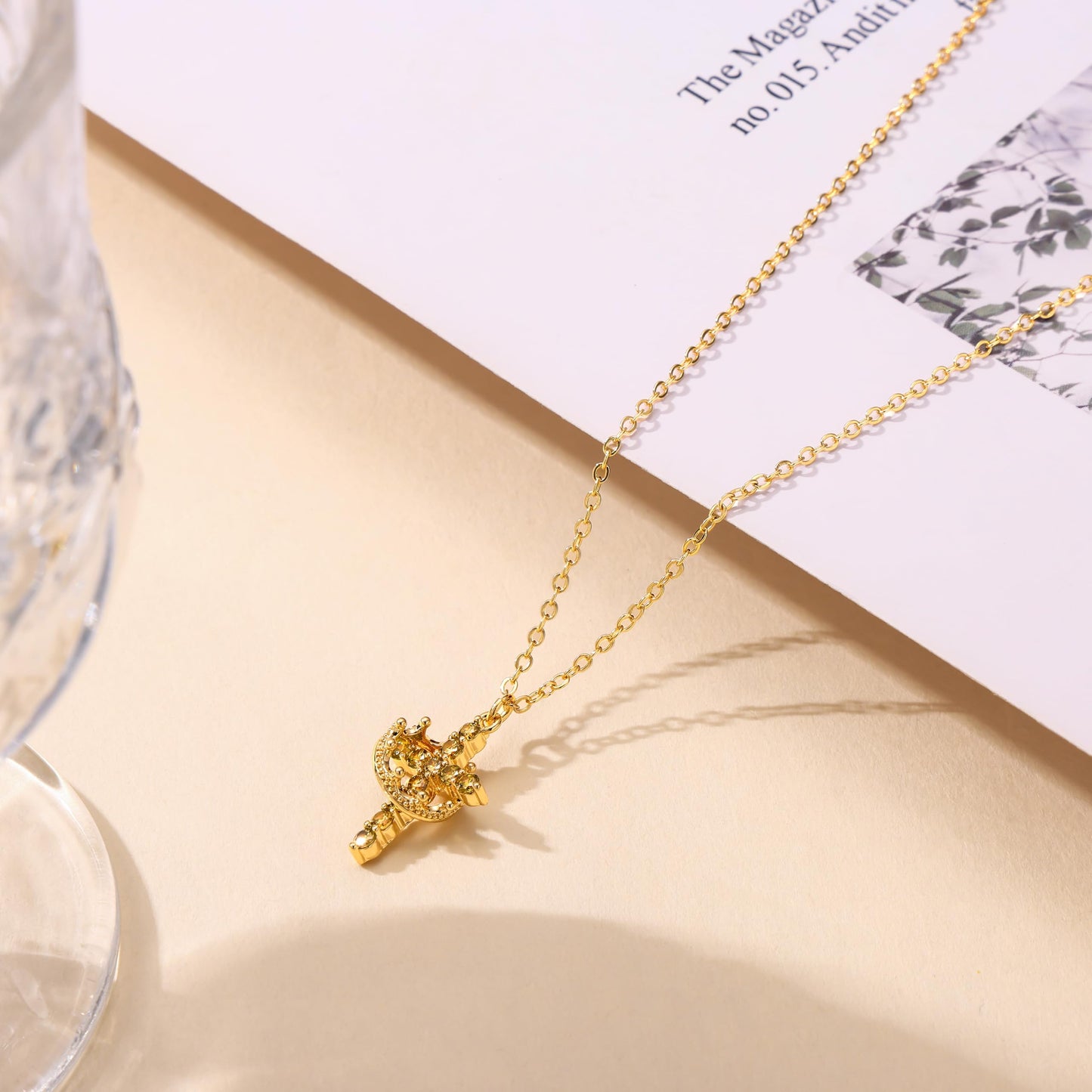 Robaice Birthstone Crown Cross Necklace for Women, Gold-Plated Christian Faith Necklace, Cross Jewelry Gift for Women, August Green Peridot Gift