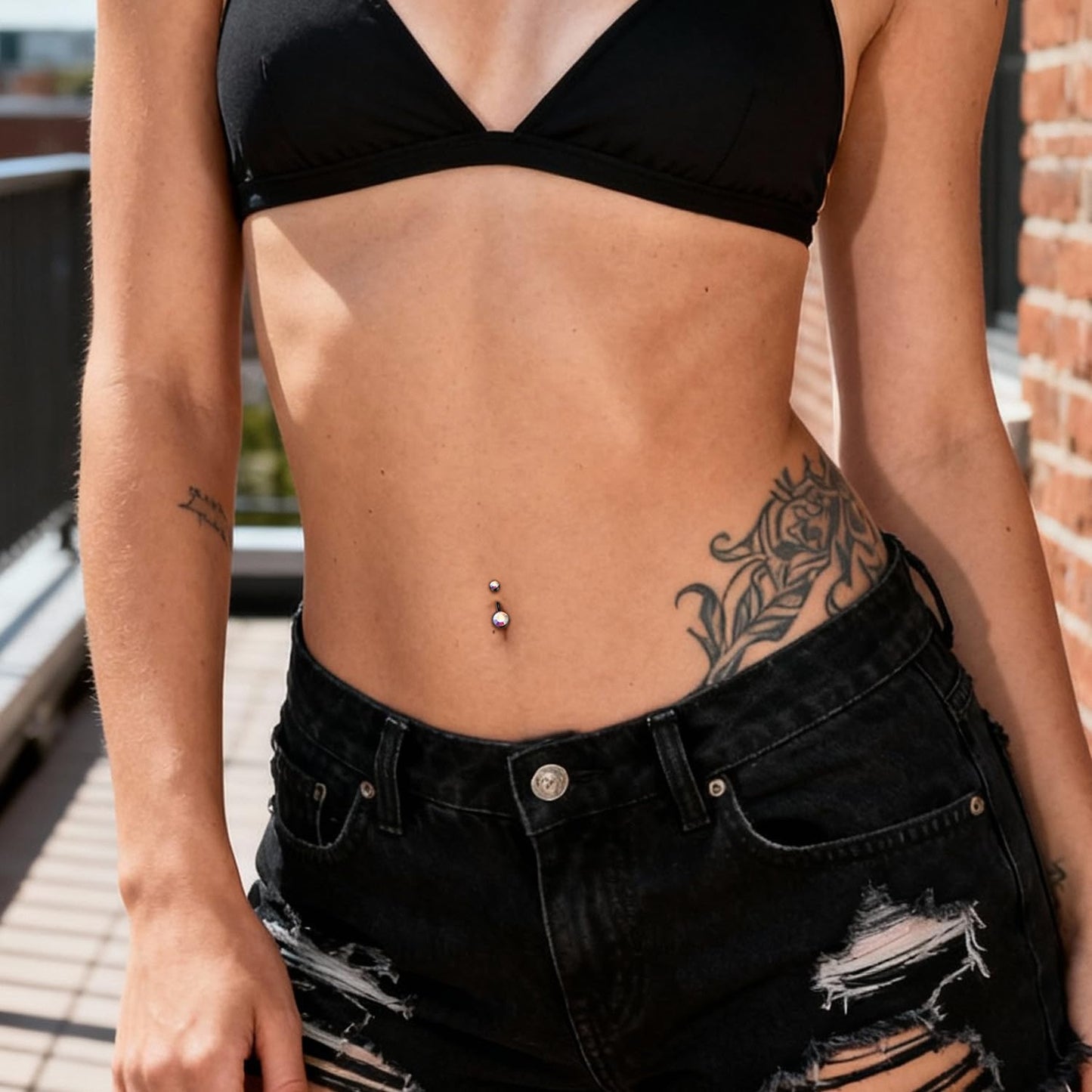 XUU Titanium Belly Button Rings, Black & Silver – 14G Internally Threaded Navel Piercing Jewelry, 10mm & 12mm Curved Barbells with 7 Colors Gems – Hypoallergenic (Black-AB, 10MM)