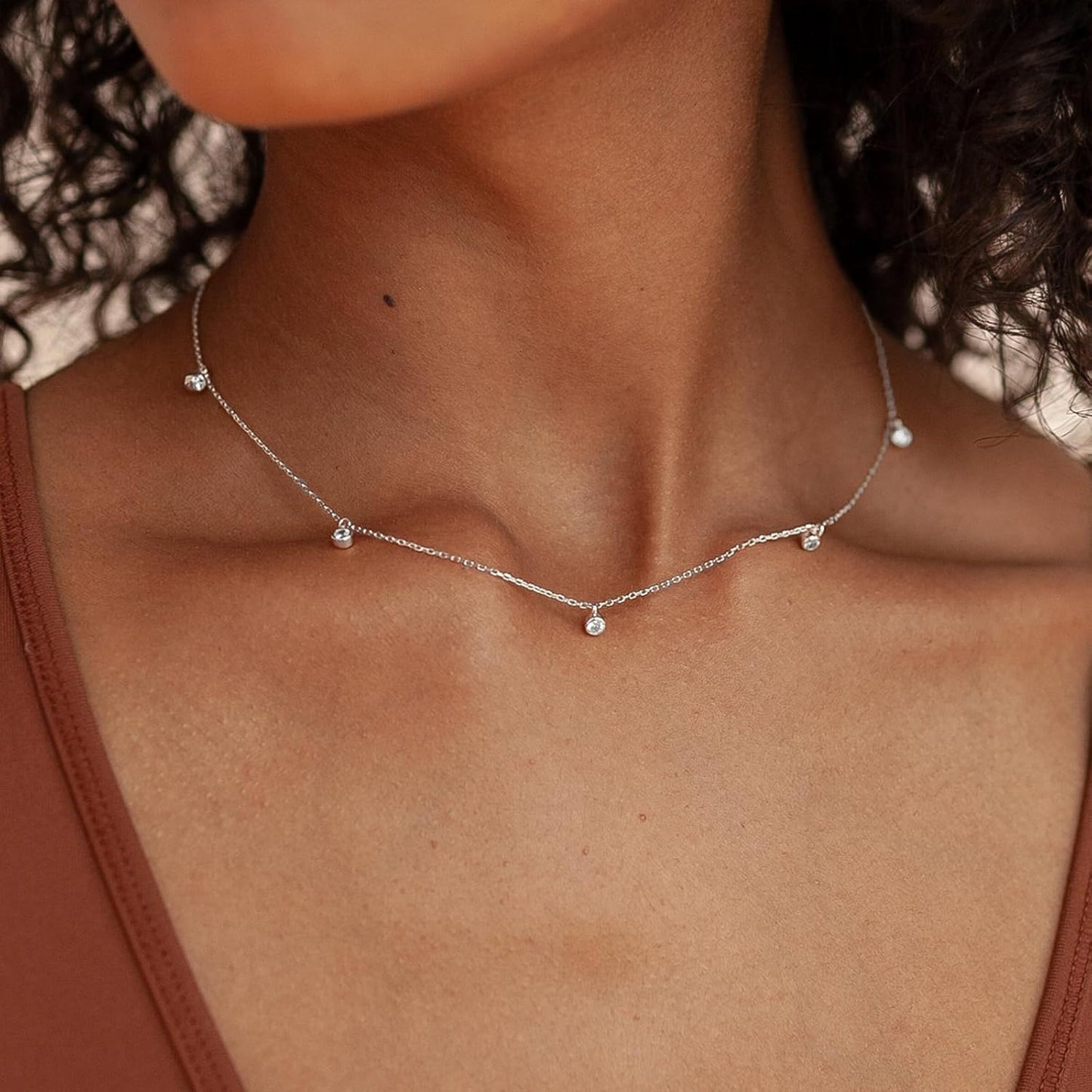 CUEZIY Dainty 14K Gold Plated Necklaces for Women Station Choker Necklace Cubic Zirconia Simulated Necklace Simple Cute Layering CZ Necklace Trendy Jewelry Gifts