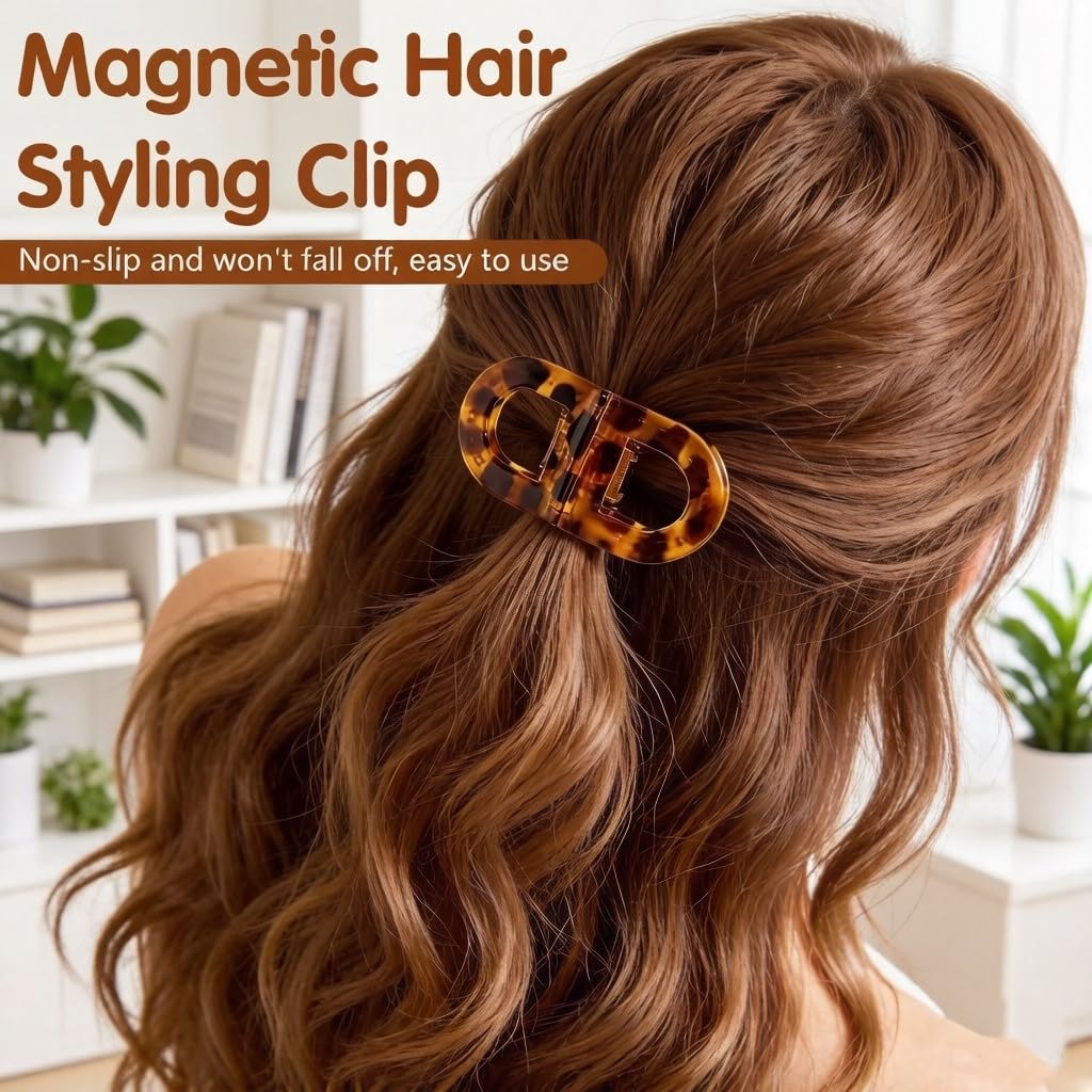 2PCS Magnetic hair clips, featuring extremely strong adhesive power and anti-slip design, ensuring a neat hairstyle. Dual-function design, (Black + Brown)