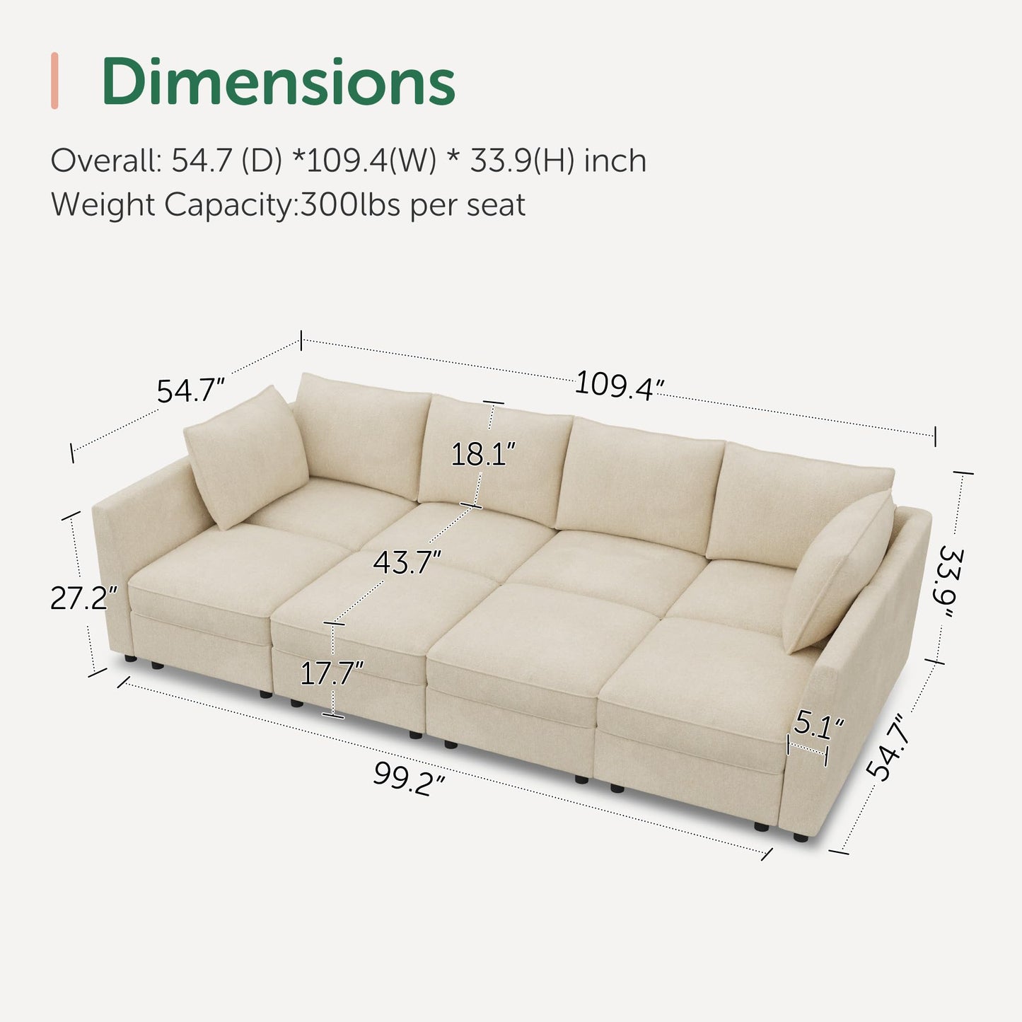 HONBAY Modular Sofa Sectional Sleeper Couch with Storage Seat Reversible Sectional Sleeper Couch Modular Sofa - Beige