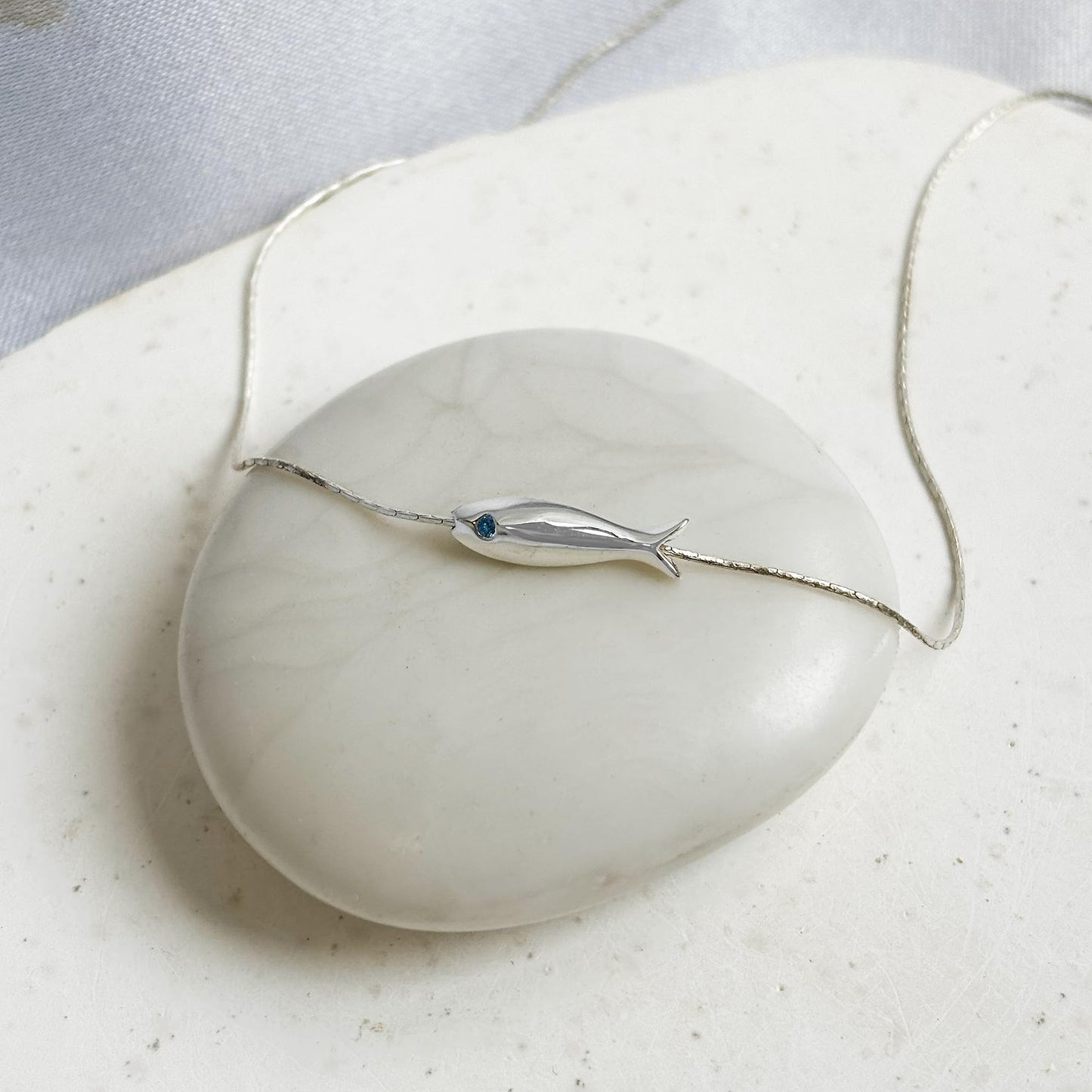 Tooliks Dainty Fish Necklace for Women, Sterling Silver or Gold Fish Charm, Minimal Lucky Necklace (Sterling Silver)