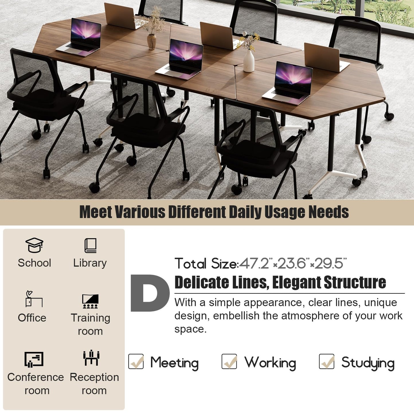 Folding Conference Table,Rolling Conference Room Tables on Wheels,Modern Flip Top Mobile Training Table,8Pack Stackable Foldable Meeting Room Table,Modular Business Tables for Office Training Room