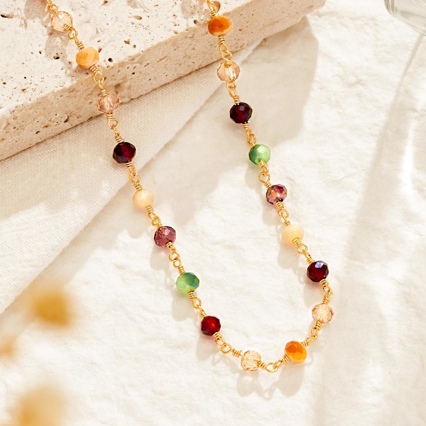 MTMY Gold Choker Necklace,14K Gold Plated Dainty Chain Choker Necklace Delicate Fashion Jewelry Gift for Women(mixed color beads)