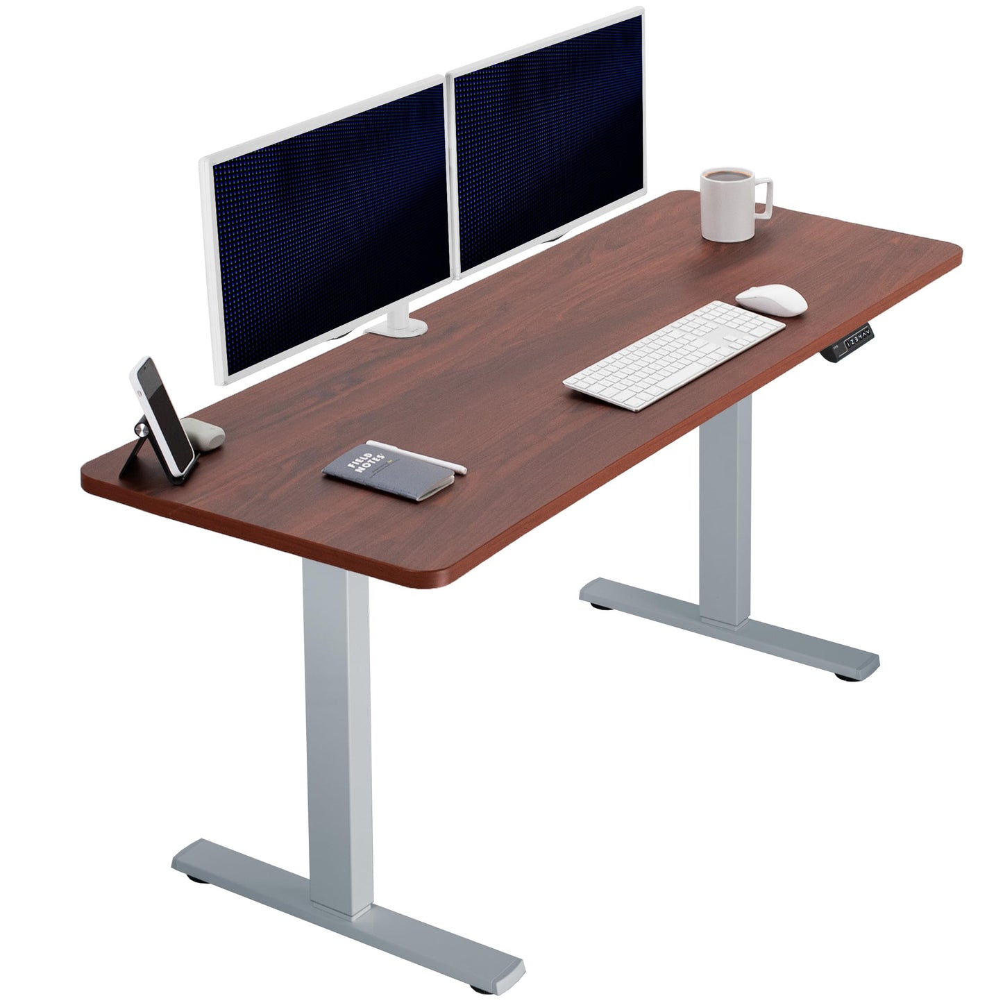 VIVO Electric 60 x 24 in Standing Desk, Memory Height Adjustment, 1B Series, Holds 220 lbs, One-Piece Dark Walnut Top, Gray Frame, DESK-KIT-1G6D