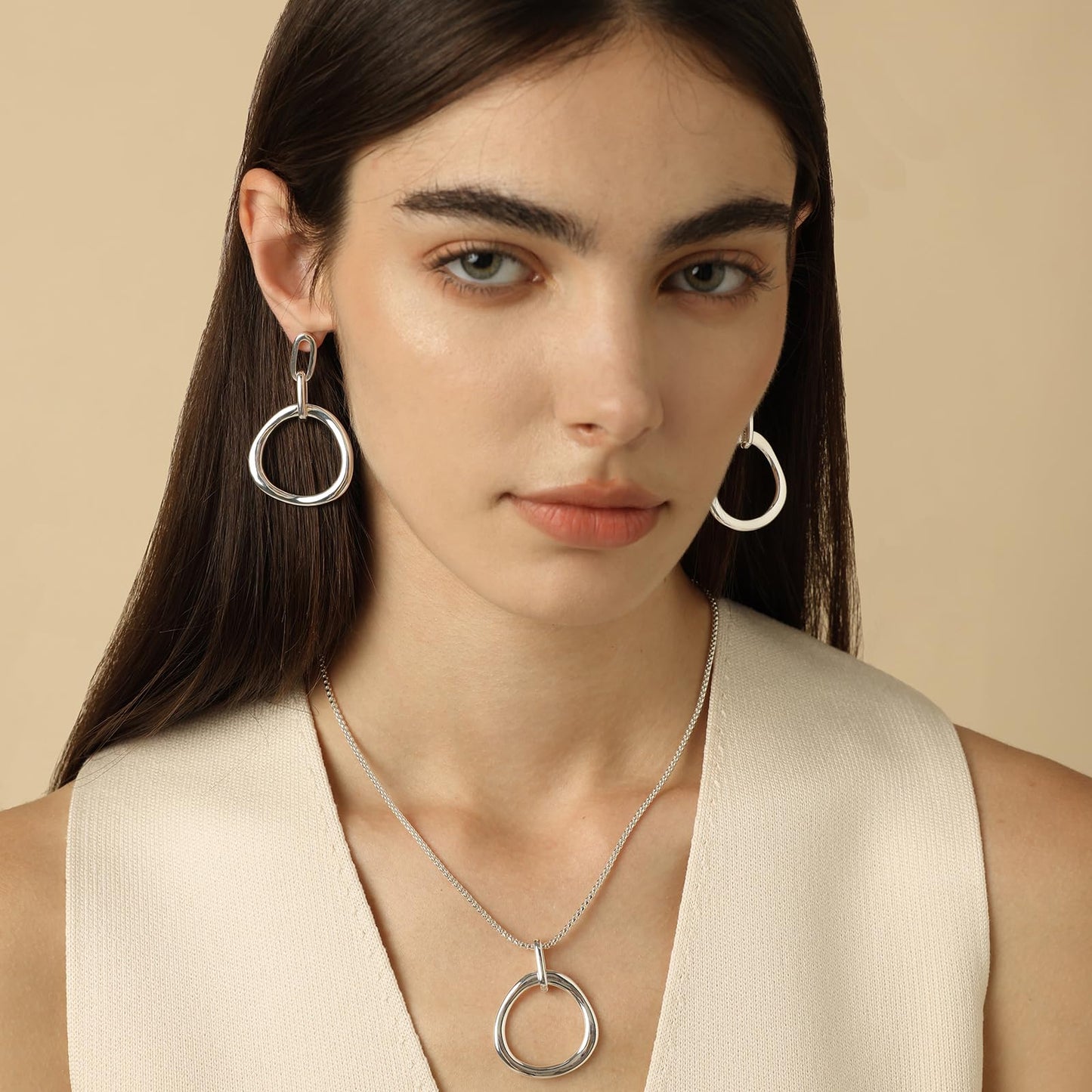 COBI Circle Necklace for Women, 18K Gold/Rhodium Plated Long Necklace, Sliver Statement Necklace Simple Everyday Jewelry, Fashion Trendy Birthday Gifts