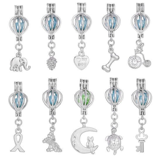 Vie jeune Mixed Pearl Cage Locket Pendants Set, Essential Oil Diffuser DIY Necklace Bracelet Jewelry Making Craft, Bulk Beads Aromatherapy Diffuser Charms Gifts for Women (Mixed 10pcs Dull Silver)
