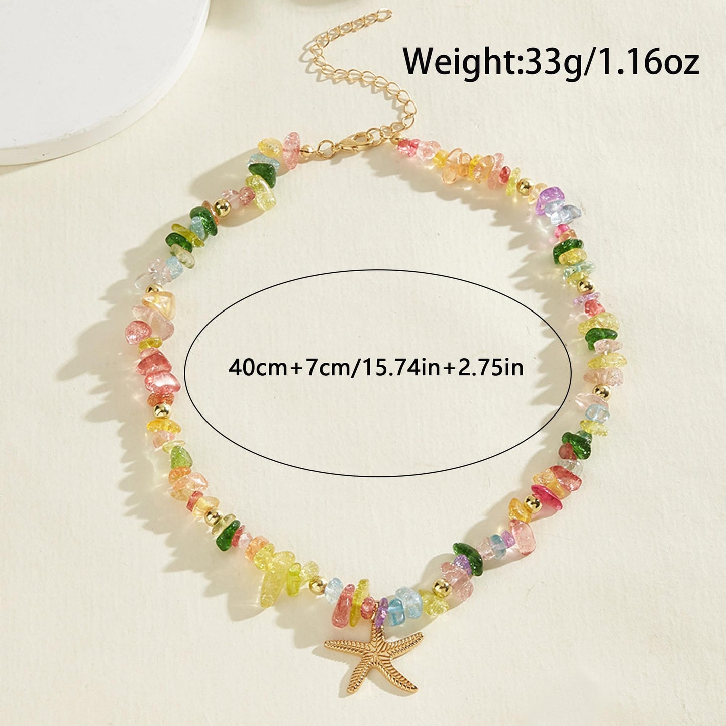 Yepelesi Gold Starfish Necklace Natural Stone Beaded Necklaces for Women Boho Handmade Irregular Stone Bead Necklace Summer Beach Ocean Jewelry Gift (Colorful)
