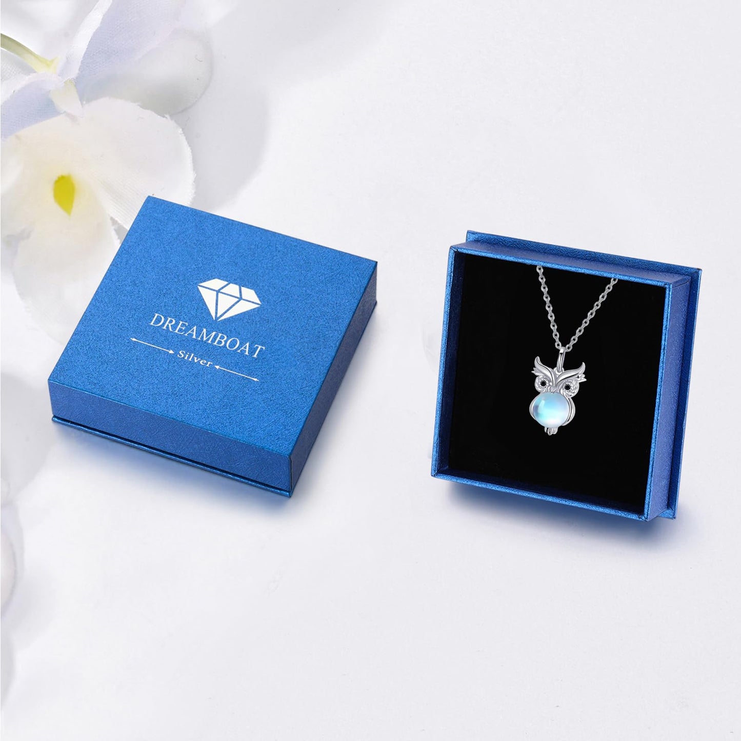 Dreamboat Owl Necklaces for Women 925 Sterling Silver Moonstone Owls Pendant Necklace Bird Jewelry Gifts for Owl Lovers