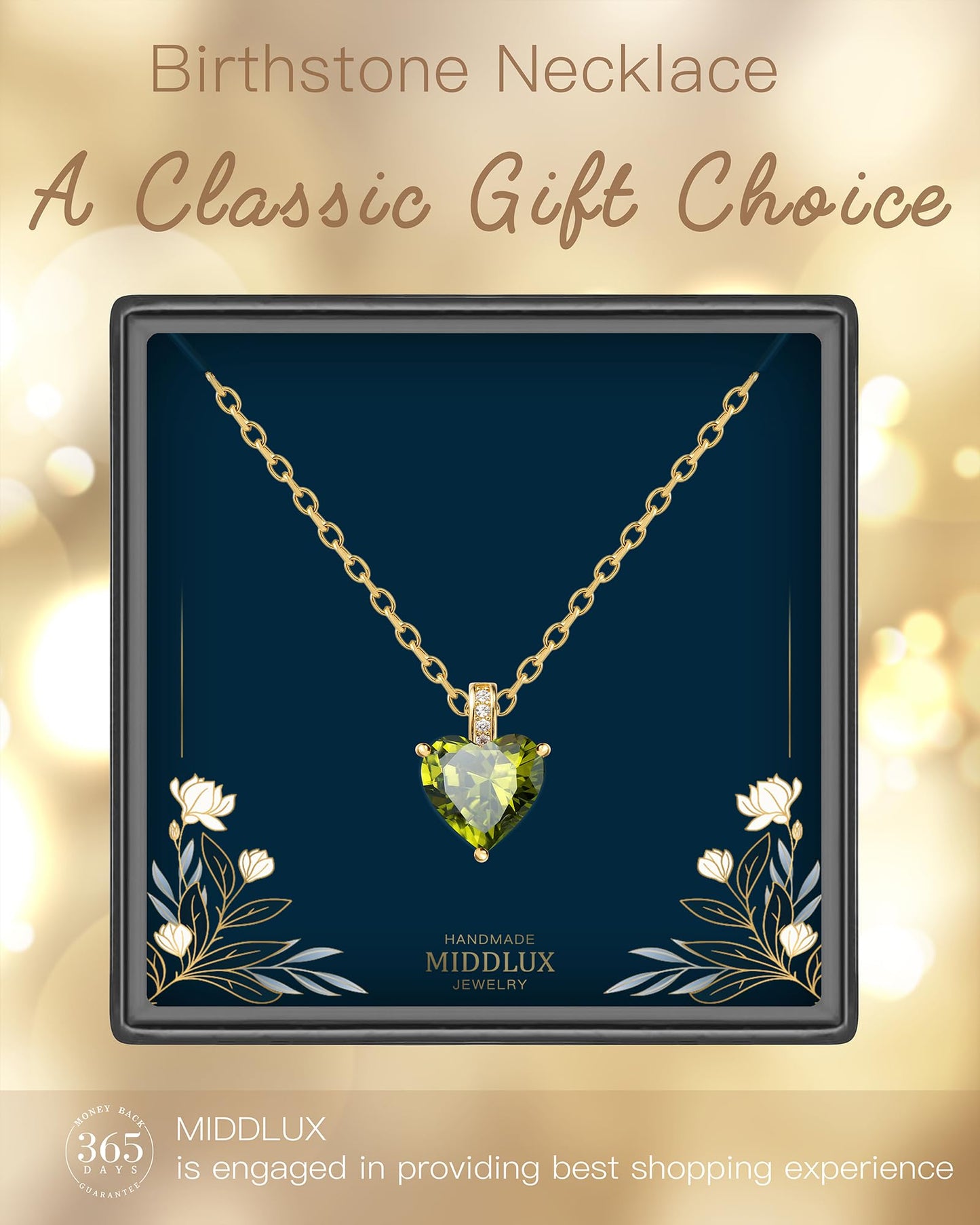 MIDDLUX August Birthstone Jewelry, Peridot Necklace, Heart Necklace, Peridot Jewelry, Birthstone Necklace for Women, August Birthday Gifts for Women