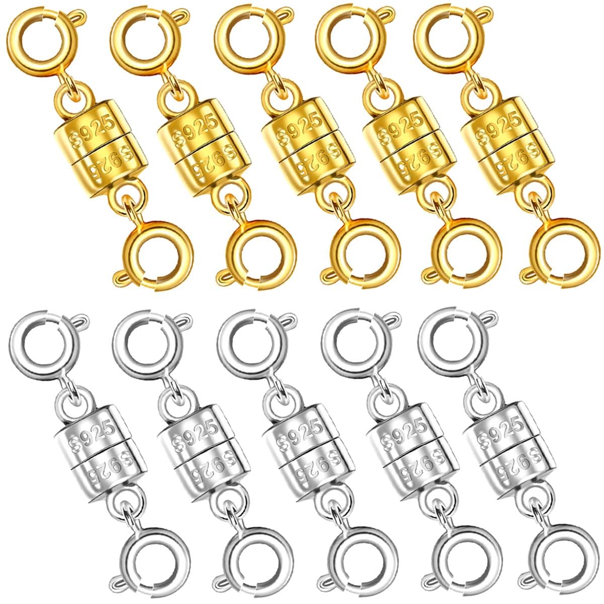 Oilzorr 925 Silver Magnetic Necklace Clasps, Magnetic Necklace Clasps and Closures for Bracelet Necklace Extender (10pcs | 5gold & 5silver)