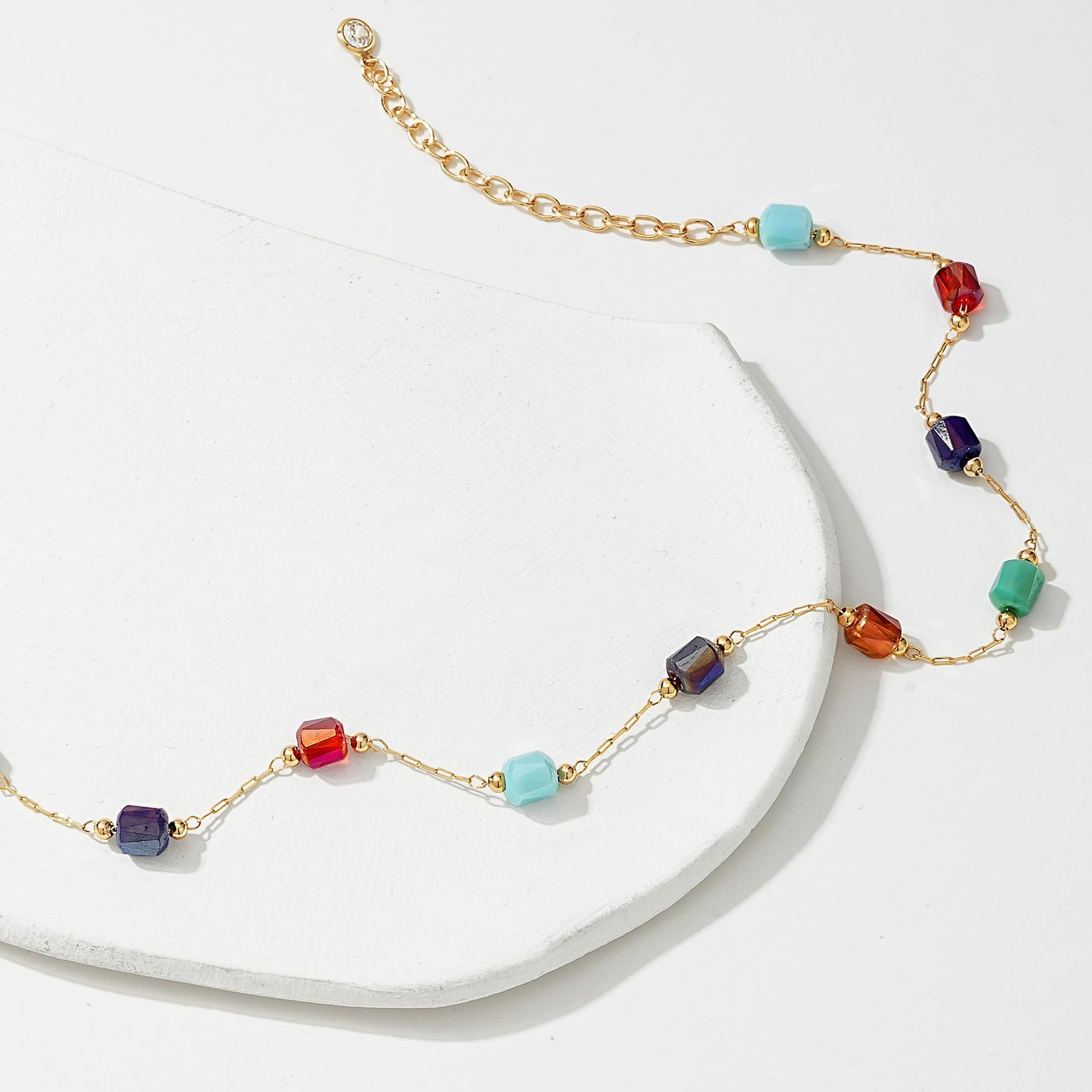 MTMY Beaded Necklaces for Women 14K Gold Plated Dainty Colorful Green/Rose Beaded Pearl Choker Necklace Delicate Boho Choker Necklace Jewelry Gift (mixed color cube)