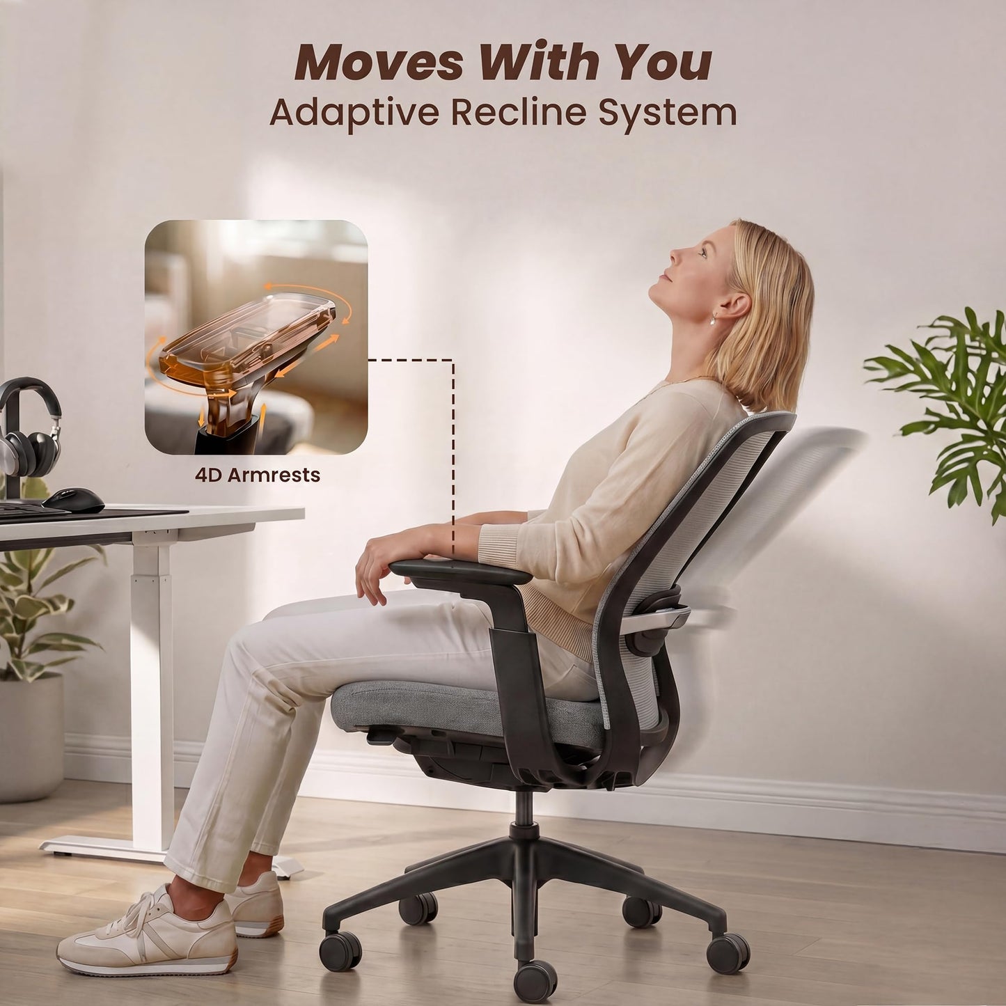 COLAMY Office Chair for Long Hours, Easy Wire-Control Desk Chair with Sliding Seat Depth & Thick Padded Lumbar Support, Heavy Duty 300 LBS High Back Mesh Computer Chair for Home Workstation,Grey
