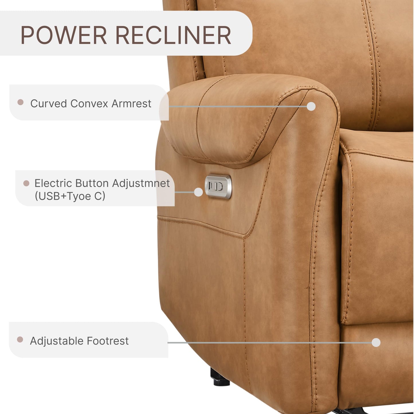 KISLOT Leather Recliner Chair for Adults Wall Hugger RV Recliner with USB Charging Ports Electric Power Reclining Sofa for Living Room Home Theater Seating Bedroom