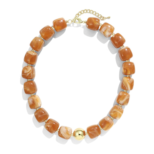 BREPINE Caramel Chunky Necklaces for Women Multicolored Large Square Resin Beads Necklace Trendy Bold Statement Beaded Summer Candy jelly Vacation Choker