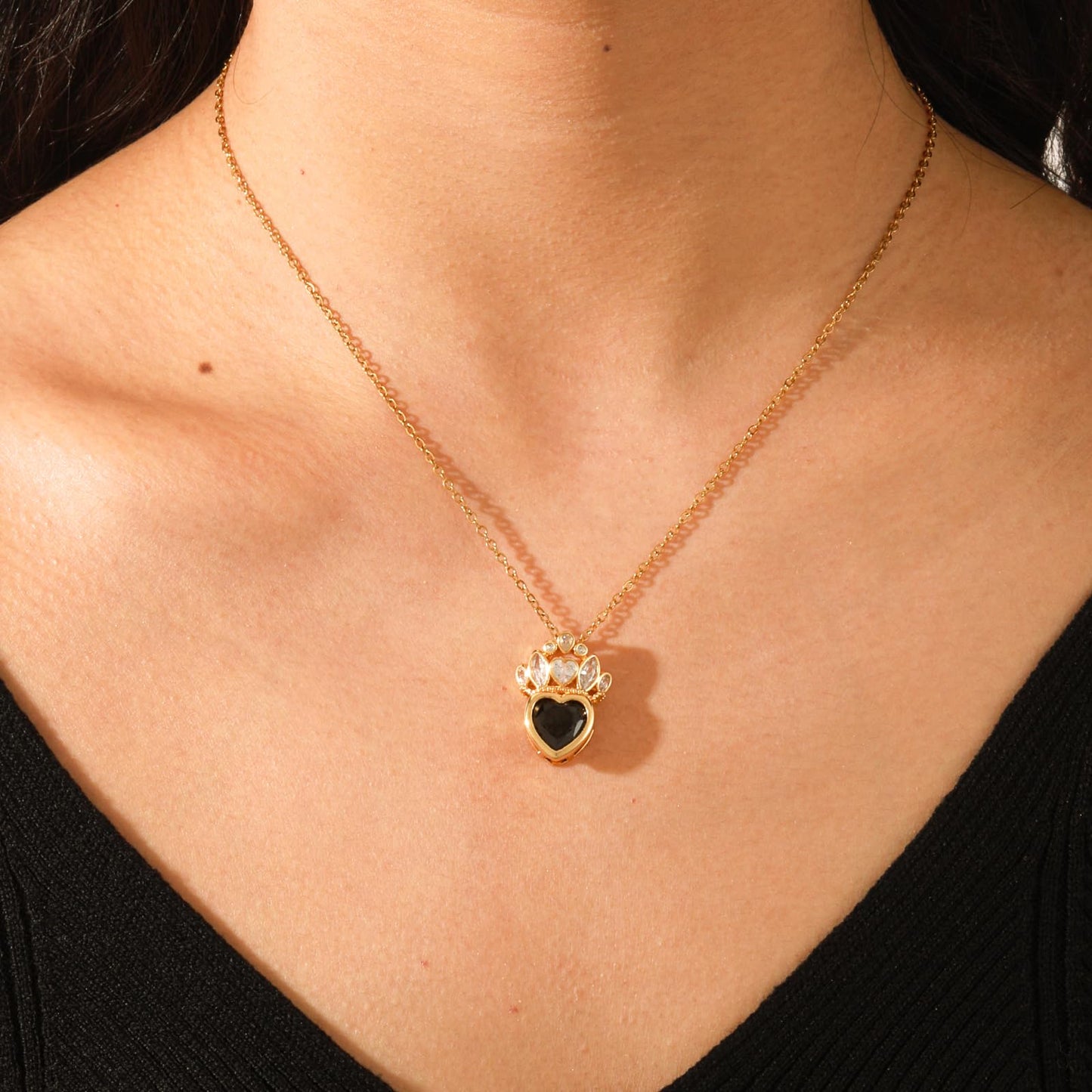 crataly Black Crown Heart Necklace for Women-Gold Plated Princess Necklace For Valentine's Day Mother's Day Christmas Birthday Gifts