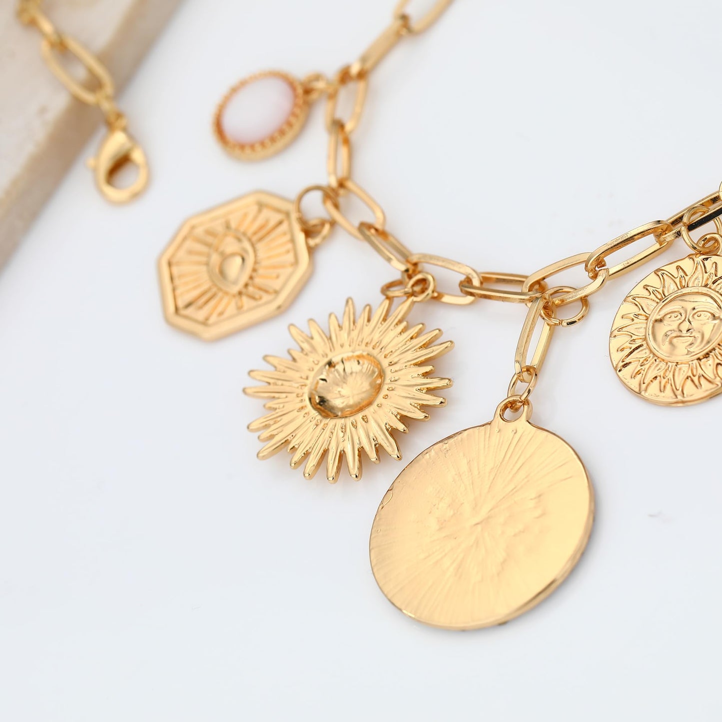 BONJOULRY Charm Necklace for Women Gold Sun Moon Evil Eye Coin Pendent Necklace Celestial Dainty Paperclip Chain Charms Necklaces Choker Necklaces Jewelry Coins
