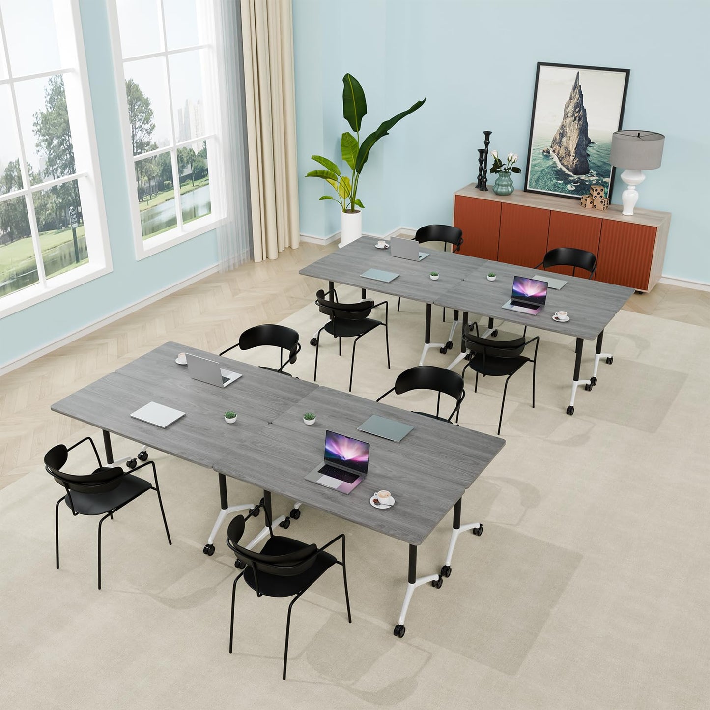 ZanyCajole Conference Room Table, Folding Conference Table with Silent Wheels, Modular Flip Top Mobile Training Tables for Office, Training Room, Meeting Rooms, School, 2-16 Person (4, Grey, 55.1in)