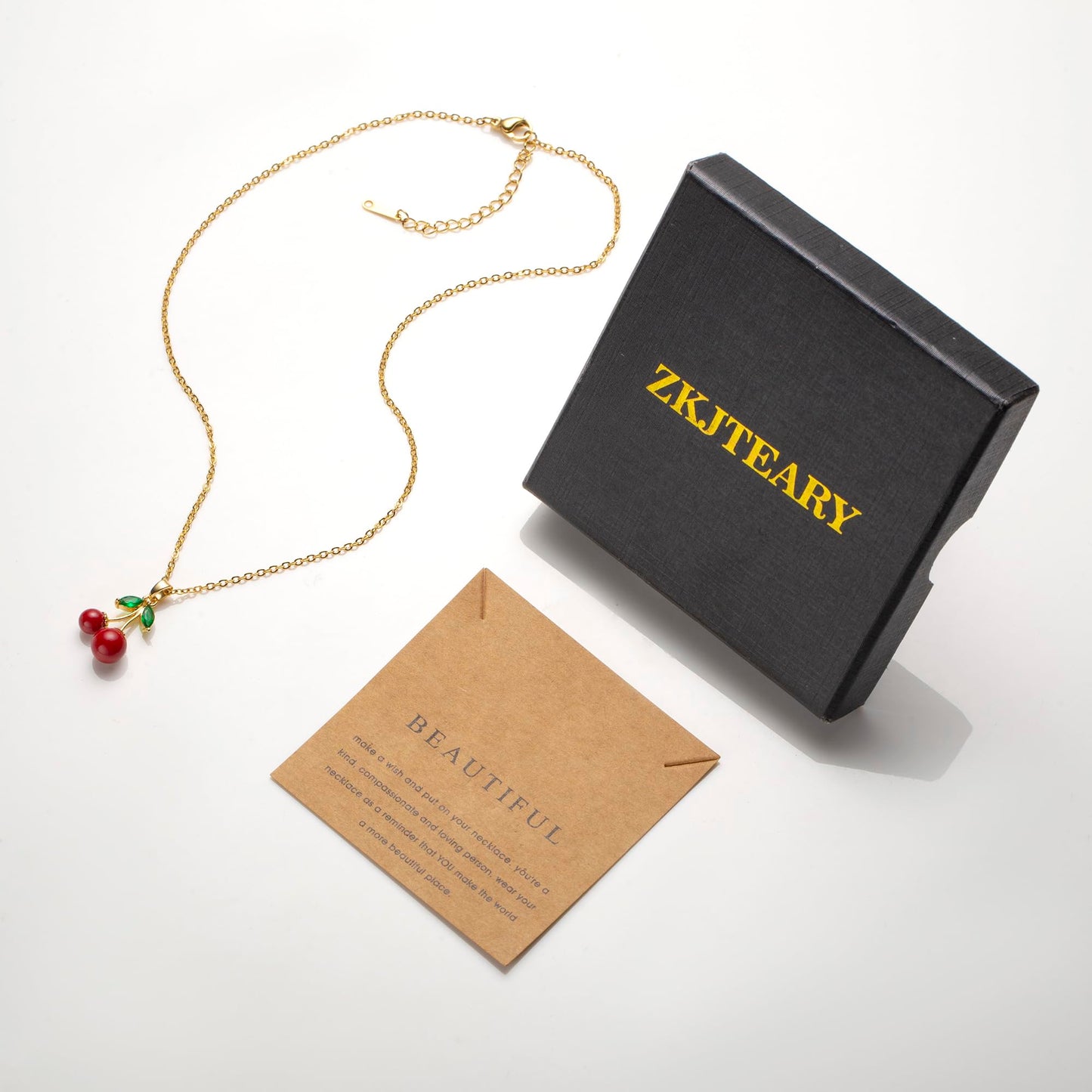 Cherry necklace for Women Trendy Dainty 18k Gold Chain Lucky Summer Fruit necklace red cherry accessories jewelry Pendant Gift Card for Women Mom Grandma (Cherry)