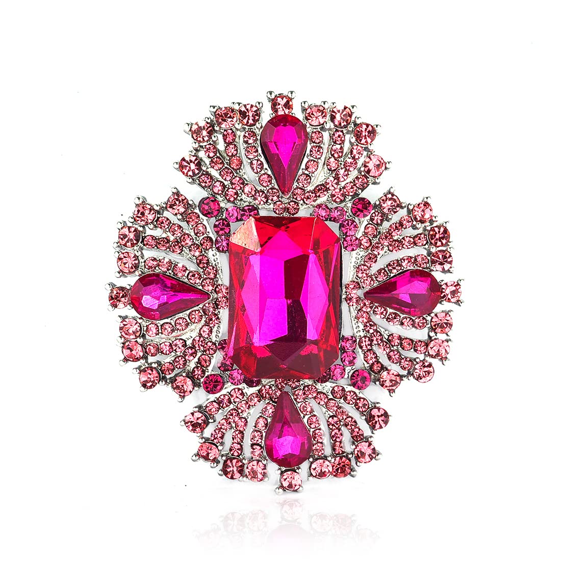 YOQUCOL Vintage Rose Red Austrian Crystal Rhinestone Cross Flowers Shaped Brooch Pin Elegant Jewelry For Women