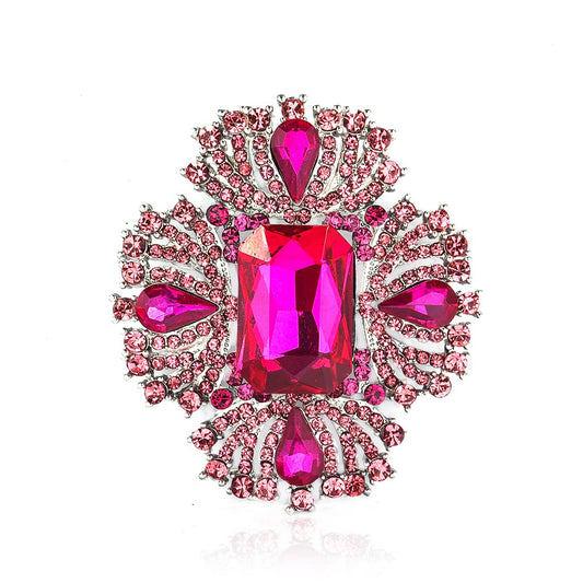 YOQUCOL Vintage Rose Red Austrian Crystal Rhinestone Cross Flowers Shaped Brooch Pin Elegant Jewelry For Women