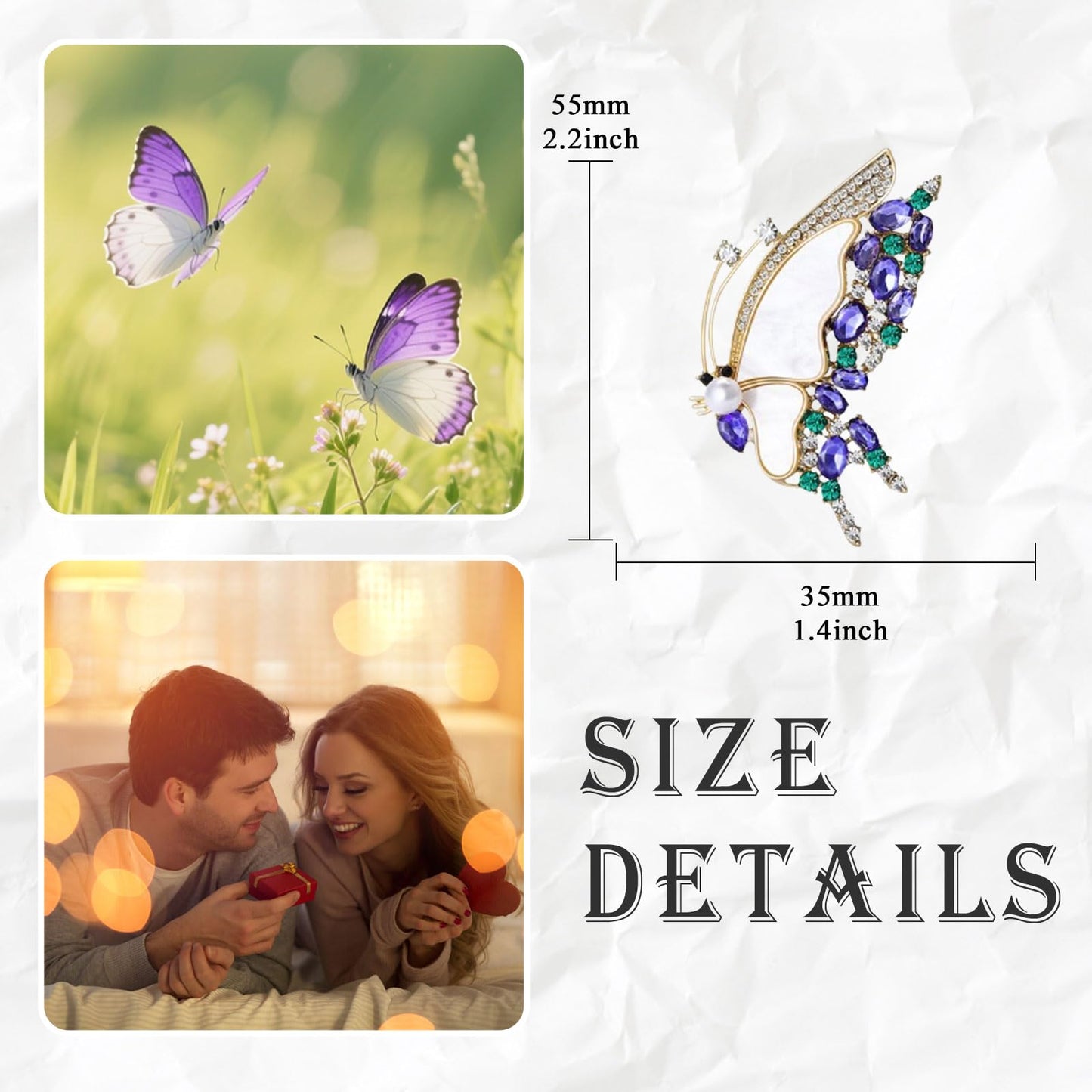 Butterfly Brooch for Women White Shell Purple Zirconia Butterfly Pin Animal Insect Brooch Birthday Holiday Gift for Girlfriend Mother Wife