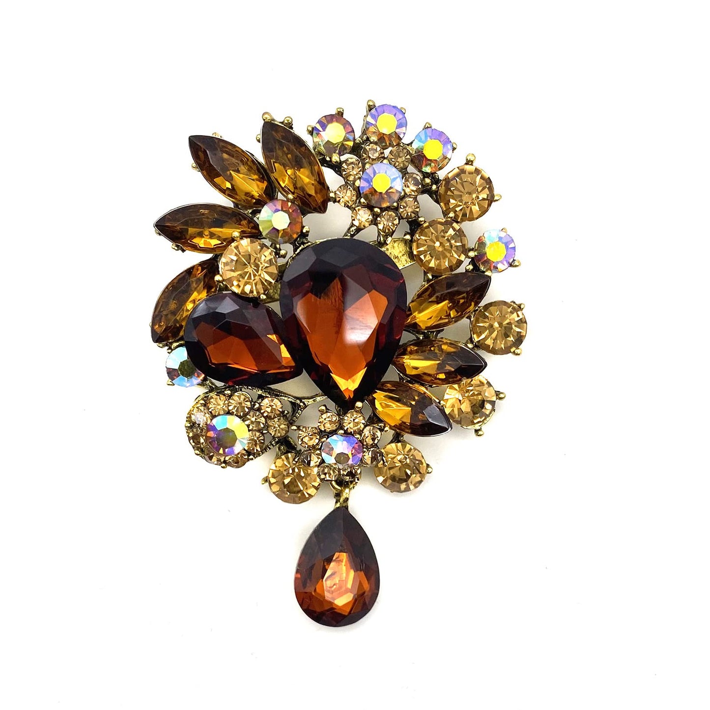 LAXPICOL Vintage Wedding Bridal Big Brown Crystal Rhinestone Tear drop Brooch Pin for Women