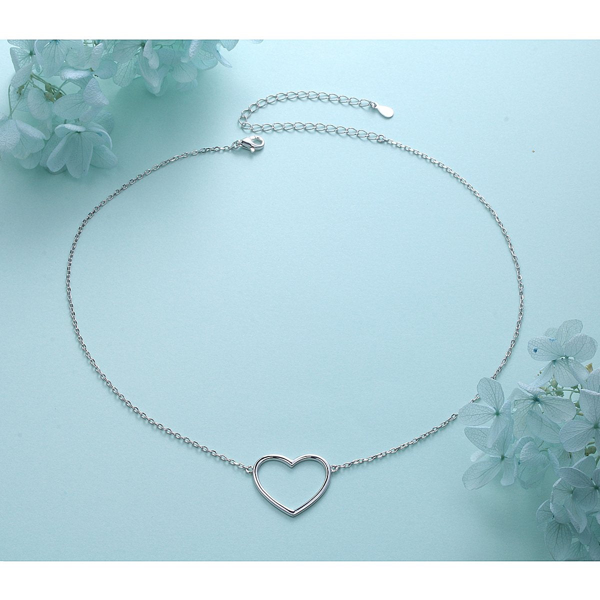 DAOCHONG S925 Sterling Silver Heart Choker Short Dainty Necklace Pendant for Women Jewelry Gift