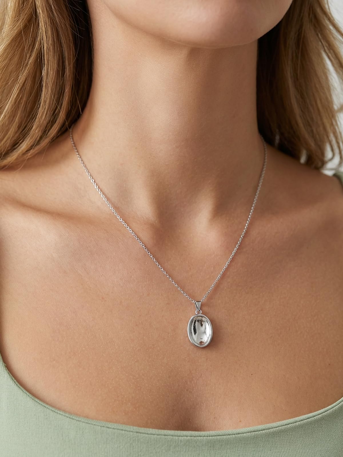 BOPREINA Stainless Steel Worry Stone Necklace for Women Anxiety Relief Fidget Jewelry Sliver Oval Peaceful Thumb Pendant Necklace Meditation Relaxation Stress Relief Pendant 30x46mm
