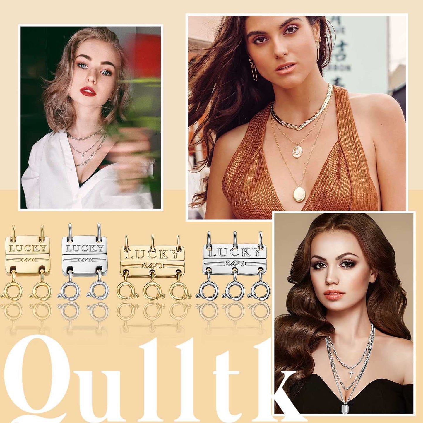 Qulltk Lucky Necklace Separator for Layering Strong Magnetic Clasps, 14K Gold and Silver Multiple Necklace Clasps for Layered Look