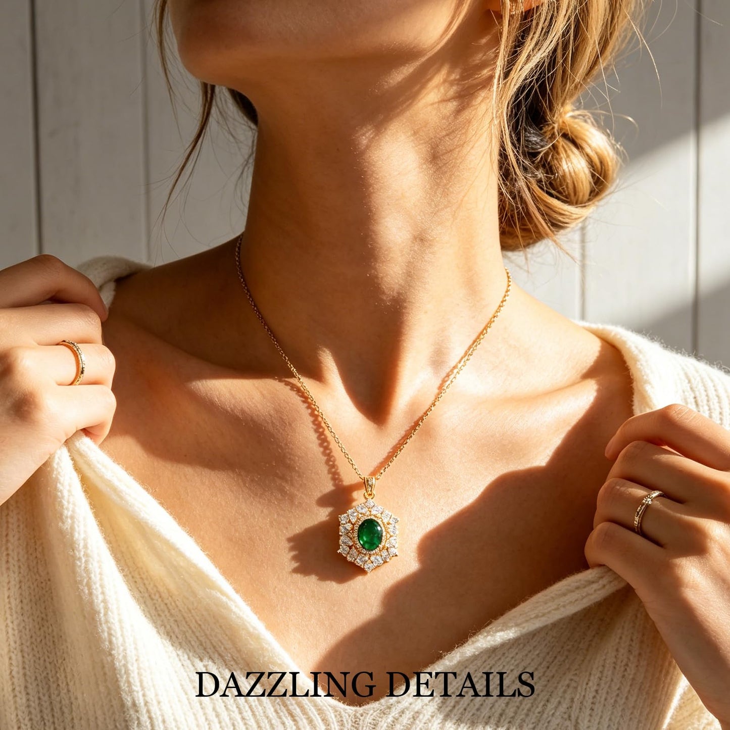 Green Baroque Emerald Necklaces for Women-Gold Plated May Birthstone Healing Crystal Necklace For Valentines Day Mother's Day Christmas Birthday Gifts