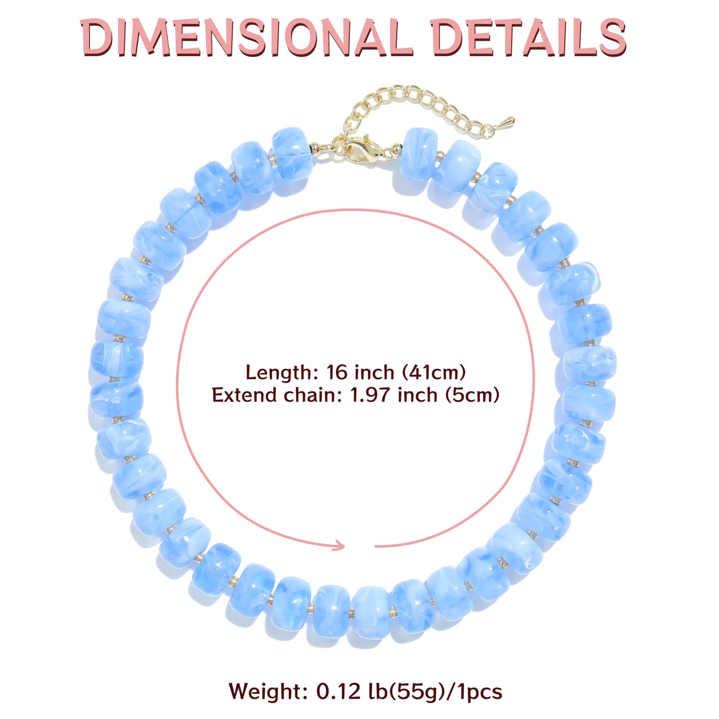 Badu Sky Blue Chunky Beaded Necklace for Women,Acrylic Bead Choker Statement Necklace Cute Trendy Necklaces Jewelry Gifts