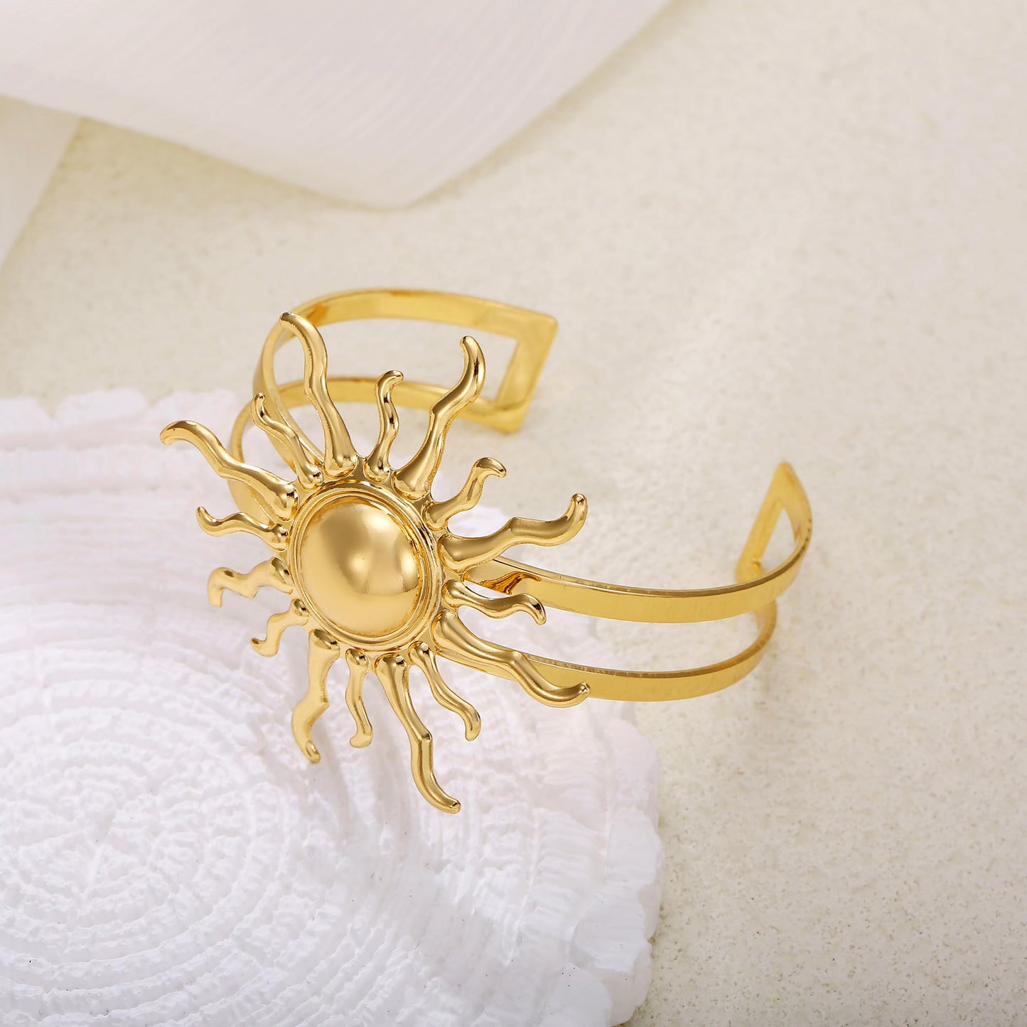 TONLUYAX Chunky Gold Cuff Bracelets for Women Large Adjustable Sun Bracelets Summer Beach Bangle Bracelet Vintage Jewelry
