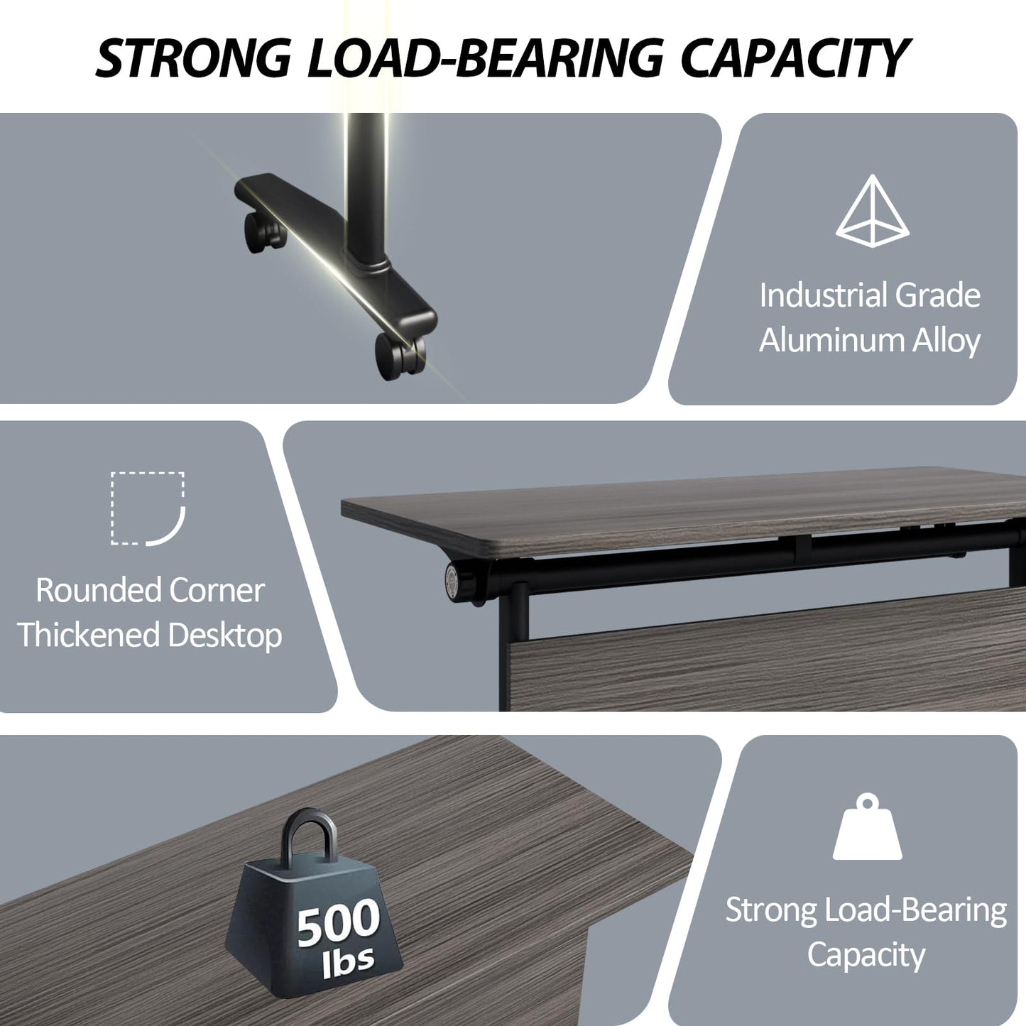 Folding Conference Room Table with Wheels, 6ft Modular Large Mobile Modern Conference Tables Office Meeting Training Table for Classroom(10, Gray, D 55")