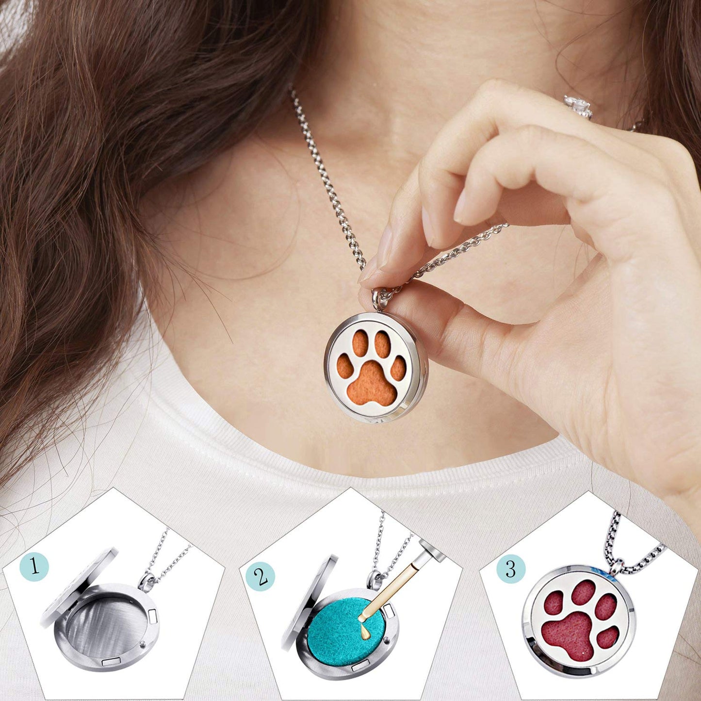 Essential Oil Necklace Diffuser Family Tree of Life Necklace Pendant Aromatherapy Locket Gifts (Dog Paw)