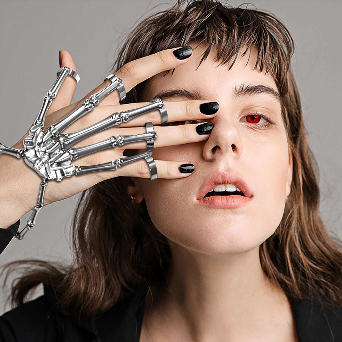 Cupimatch Women Halloween Skeleton Bracelet: Gothic Claw Hand Chain with Ring Punk Costume Jewelry