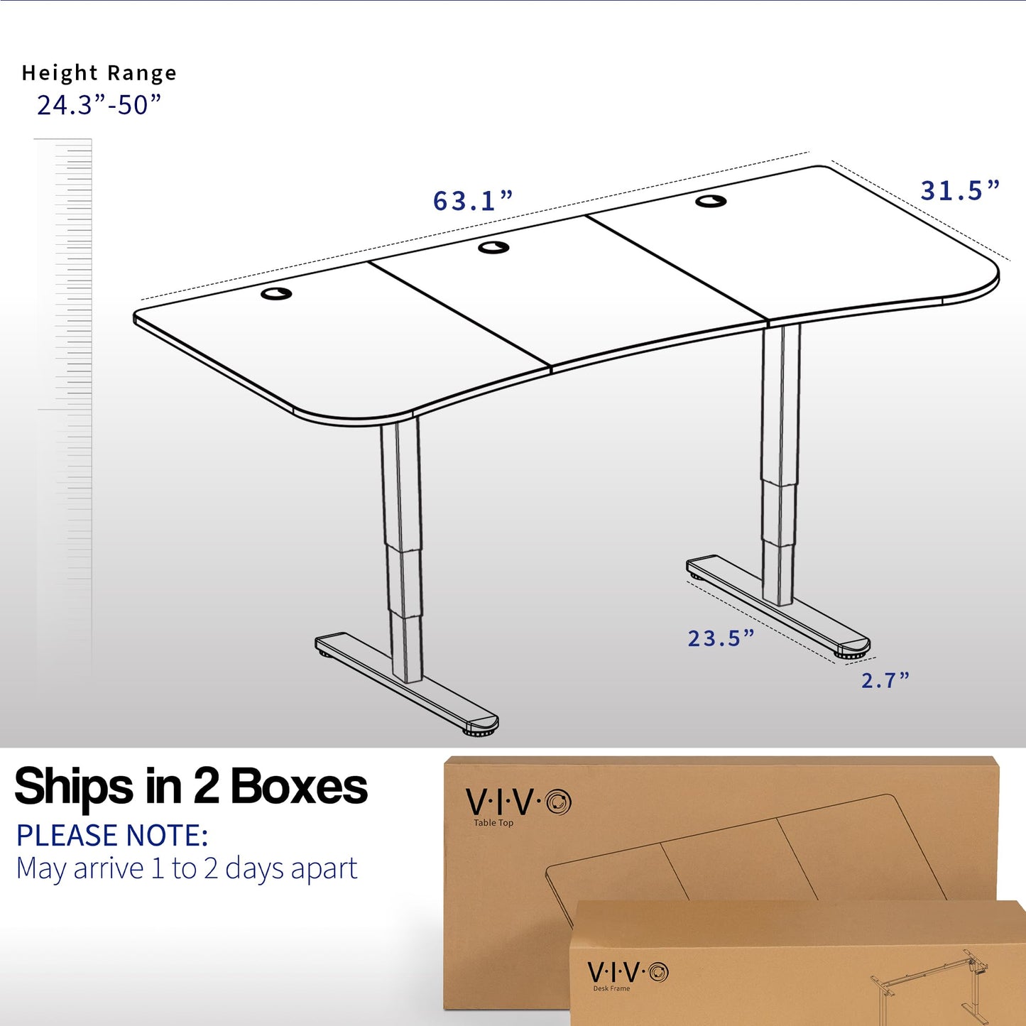VIVO Electric 63 x 32 in Dual Motor Rustic Standing Desk, Memory Height Adjustment, 2B Series, Vintage Brown Top White Frame, DESK-KIT-2W1N