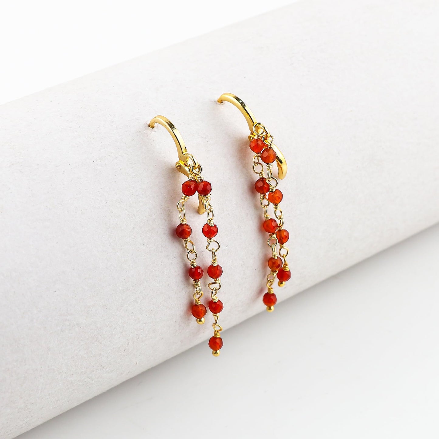CRYSTALINES (3pcs) Natural Carnelian Gemstone Cluster Jewelry Combo Set, 14K Gold Plated, Crystals Beads Rosary Chain, Handmade Bohemian Jewelry - Bracelets, Necklace, Earrings for Women