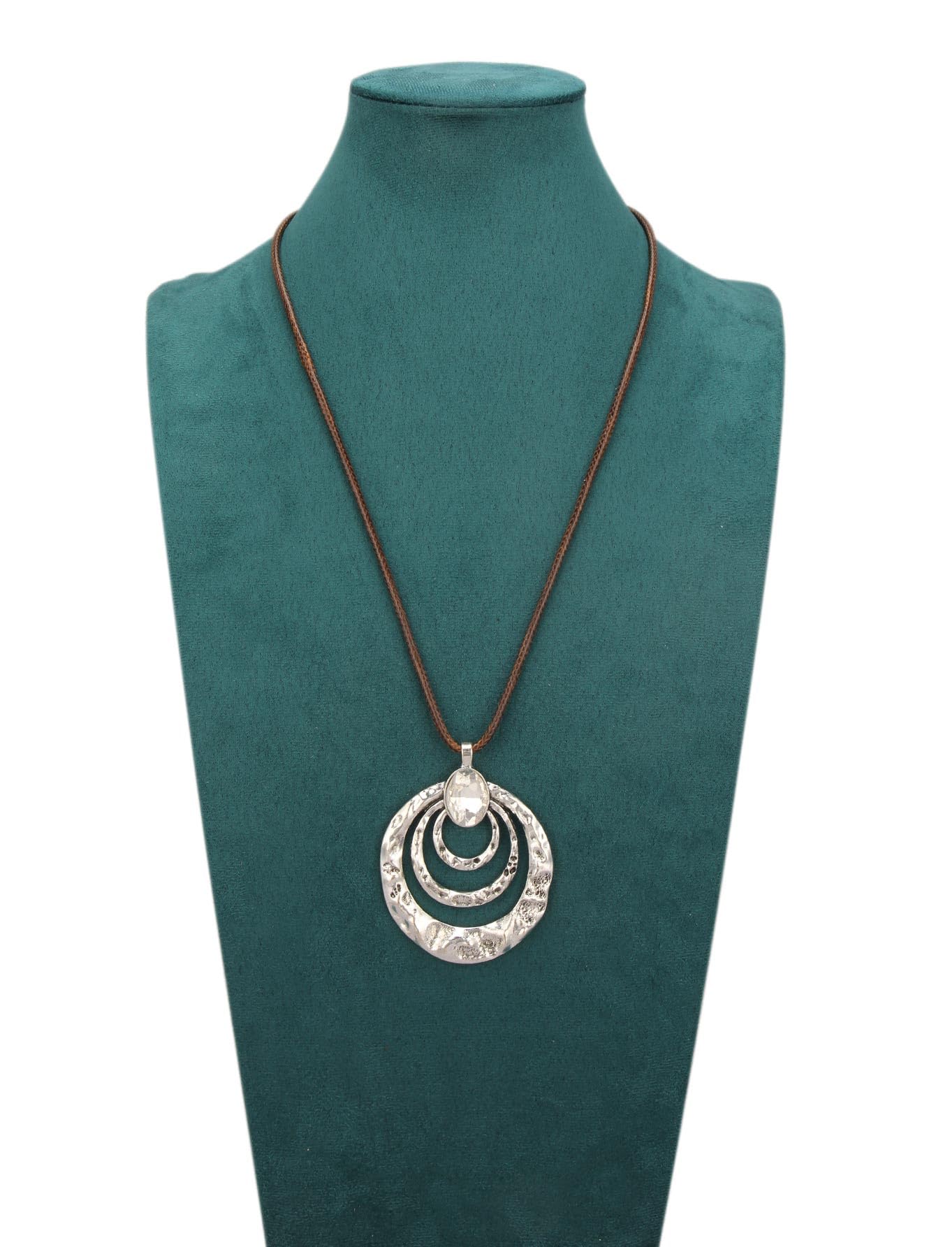 joymiao Hippie Necklace for Women Long Chunky Pendant Necklace with Silver Large Pendant Vintage Boho Statement Necklaces